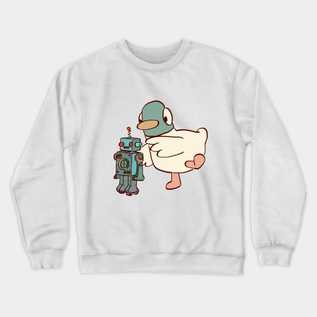 duck with robot / children cartoon Crewneck Sweatshirt by mudwizard